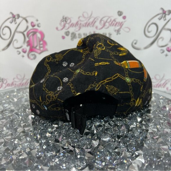 Vans hat chains diamonds dice jewels chain Black Cap with Gold Chain Design
